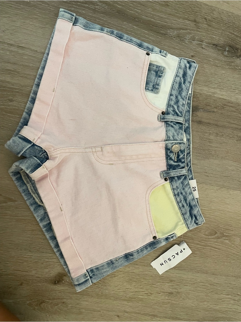 PacSun Pink & Light Blue Two-Tone High-Rise Denim Shorts